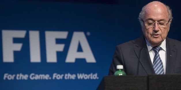 FIFA President Sepp Blatter speaks during a press conference at the headquarters of the world's football governing body in Zurich on June 2, 2015. Blatter resigned as president of FIFA as a mounting corruption scandal engulfed world football's governing body. The 79-year-old Swiss official, FIFA president for 17 years and only reelected days ago, said a special congress would be called to elect a successor. AFP PHOTO / VALERIANO DI DOMENICO (Photo credit should read VALERIANO DI DOMENICO/AFP/Getty Images)