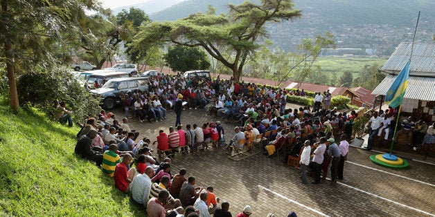 KIGALI, RWANDA - APRIL 08: Byabugogo Cell Assistant Secretary Butera Aicha, 33, leads a Ibiganiro byo Kwibuka, or 'Meeting o