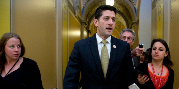 Rep. Paul Ryan, R-Wis., speaks to reporters on Capitol Hill in Washington, Wednesday, Oct. 21, 2015, following meetings with House Republican leaders and the Freedom Caucus members. Ryan seeking unity in a place it's rarely found, is telling House Republicans he will serve as their speaker only if they embrace him by week's end as their consensus candidate. (AP Photo/Manuel Balce Ceneta)