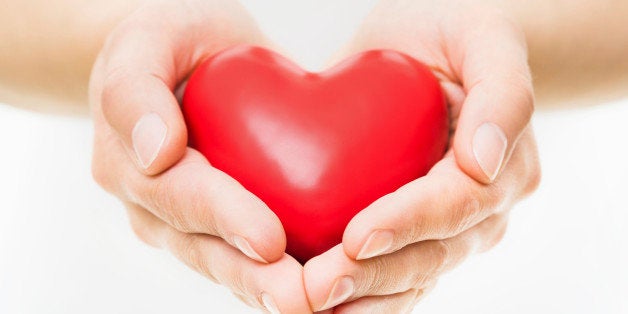 Female Hands presenting a red heart.