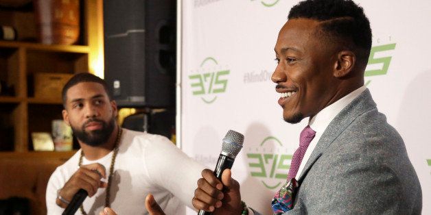 In this Saturday, Nov, 21, 2015, photo, Houston Texans running back Arian Foster, left, and New York Jets receiver Brandon Marshall talk about overcoming mental health issues in Houston. Foster has joined Marshallâs PROJECT 375, a nonprofit organization dedicated to eradicating the stigma surrounding mental illnesses and disorders. (AP Photo/Pat Sullivan)