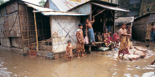 Floodwaters surrounding houses in Dhaka,Bangladesh
