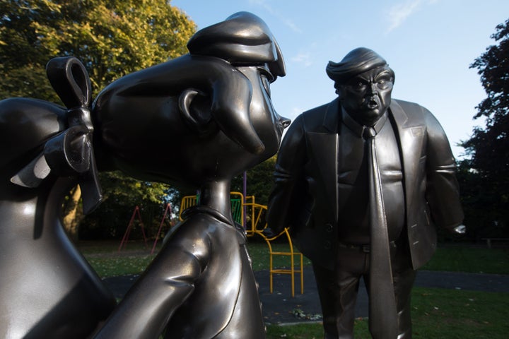A statue of Roald Dahl's Matilda is unveiled in Great Missenden in Buckinghamshire, alongside one of President Donald Trump,