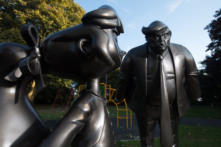 A statue of Roald Dahl's Matilda is unveiled in Great Missenden in Buckinghamshire, alongside one of President Donald Trump, to celebrate the 30th Anniversary of Matilda the novel.