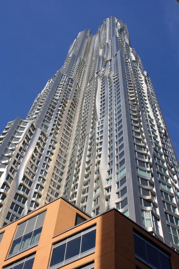 The stainless-steel exterior of the 76-story 'New York by Gehry' residential tower is shown in New York, U.S., in this undated photo. It has become an iconic presence on the New York skyline, which has boosted rental rates and prices since it opened in 2011 according to its developer, Forest City Ratner. Photographer: James S. Russell/Bloomberg via Getty Images