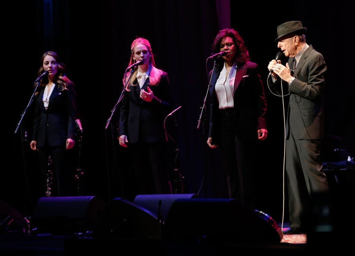 NEW YORK, NY - APRIL 06: Singer/musician Leonard Cohen (R) performs at Radio City Music Hall on April 6, 2013 in New York City. (Photo by Jemal Countess/Getty Images)