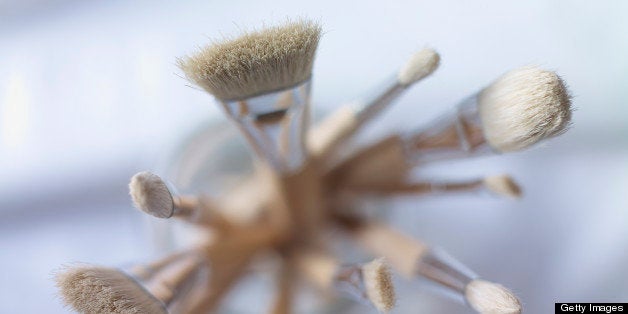 Close up of a variety of paintbrushes