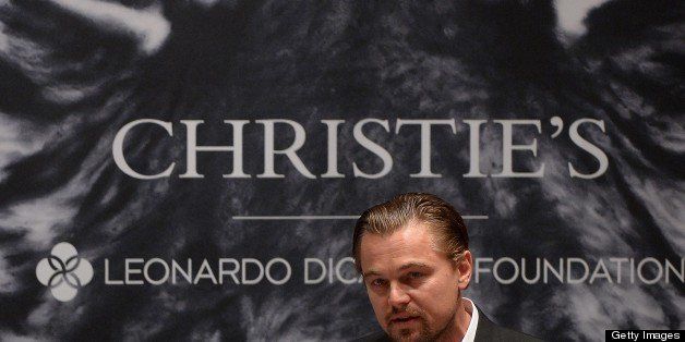 US actor Leonardo DiCaprio gives a speech at the start of the 11th Hour auction at Christie's in New York, May 13, 2013. The 11th Hour auction is dedicated to protect the last wild places on earth and endangered species, with funds raised at the auction going to conservation projects selected by the Leonardo DiCaprio Foundation aimed at protecting key ocean and land based ecosystems and engage local communities to protect their natural resources. AFP PHOTO/Emmanuel Duand (Photo credit should read EMMANUEL DUNAND/AFP/Getty Images)