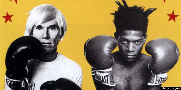 UNSPECIFIED - SEPTEMBER 22: Exhibition Andy Warhol and Jean Michel Basquiat in New York poster 19octobre 1985 boxing gloves