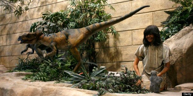Animatronic dinosaurs and people are throughout the Creation Museum as pictured March 20, 2007, in Petersburg, Kentucky. The museum is a $27 million religious showcase scheduled to open Memorial Day. (Photo by Mark Cornelison/Lexington Herald-Leader/MCT via Getty Images)