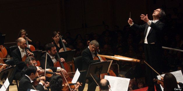 Riccardo Muti leading the Chicago Symphony Orchestra at Carnegie Hall on Thursday night, October 4, 2012.This image:Riccardo Muti leading the Chicago Symphony Orchestra in Franck's 'Symphony in D Minor.' (Photo by Hiroyuki Ito/Getty Images)