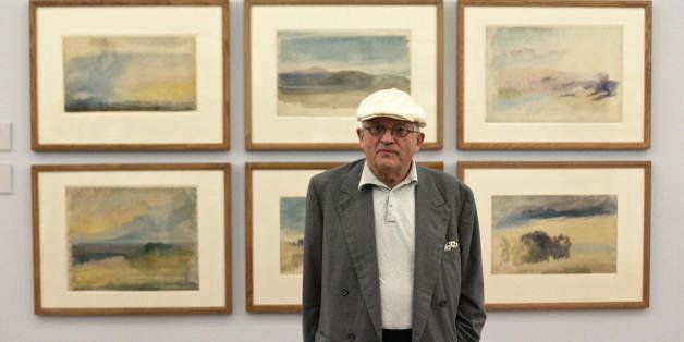 London, UNITED KINGDOM: British artist David Hockney attends a photocall at the Tate Britain gallery in central London, 11 June 2007, at the unveiling of the BP Exhibition: Hockney on Turner Watercolours. This exhibition provides a rare opportunity to see some of JMW Turner?s most spectacular, fragile and revealing works ? including a selection of studies personally chosen by David Hockney. Around 150 of Turner?s beautiful watercolours will be displayed, giving a comprehensive view of the artist?s astonishing use of watercolour, his techniques and his influences. An exhibition of new paintings by David Hockney also opens at Tate Britain on 11 June 2007. David Hockney: The East Yorkshire Landscape marks the artist?s 70th birthday in July. The exhibition includes five large new paintings, each one around 12ft long. AFP PHOTO/SHAUN CURRY (Photo credit should read SHAUN CURRY/AFP/Getty Images)