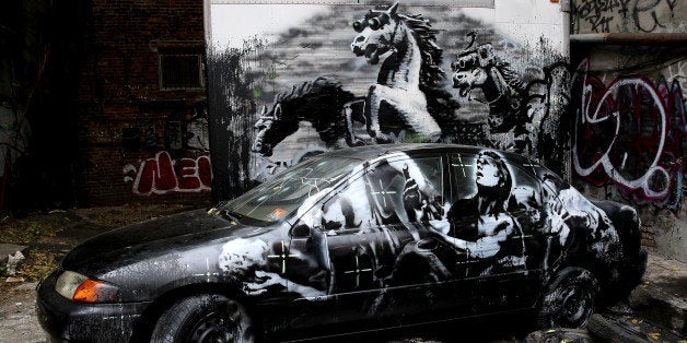 NEW YORK, UNITED STATES OCTOBER 2013: (SOUTH AFRICA OUT) Street art by British street artist, Banksy during the month of Oct