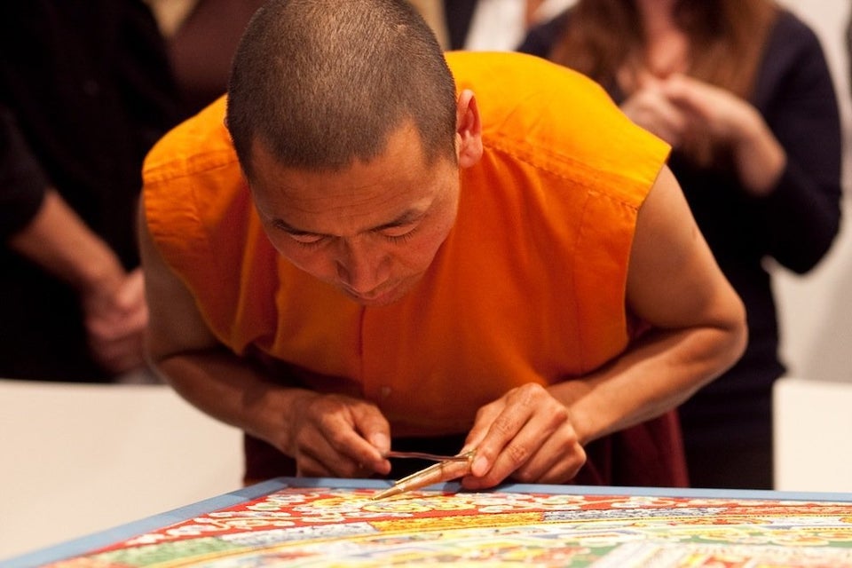 Tibetan Monks Create Wildly Intricate Sand Painting, Before Washing It