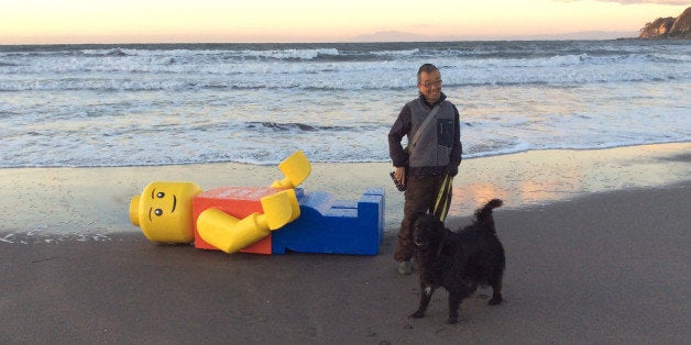 lego man on beach