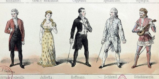 UNSPECIFIED - APRIL 29: Costumes and main characters of Les contes d'Hoffmann (The tales of Hoffmann), 1880, opera by Jacques Offenbach (1819-1880). Paris, BibliothÃ¨que-MusÃ©e De L'OpÃ©ra National De Paris-Garnier (Library) (Photo by DeAgostini/Getty Images)