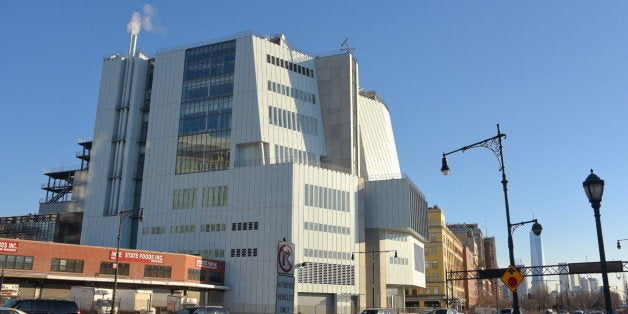 A view of the new Whitney Museum building from the walkway along Hudson River Park