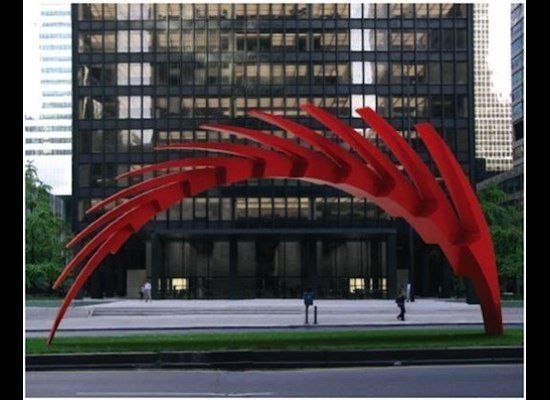 One of Calatrava's Seven New Red Black and Silver Painted Aluminum Sculptures