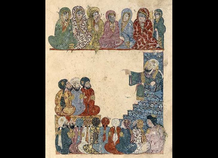 Attributed to al-Wasiti, Abu Zayd Preaching in a Mosque, Baghdad school, Iraq, Ca. 1237