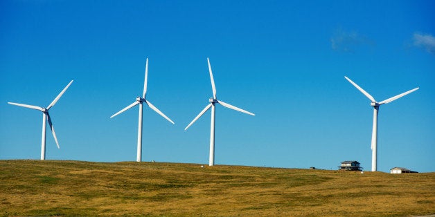 In Southern Alberta, Canada, some of the many wind turbines on prairie farms.