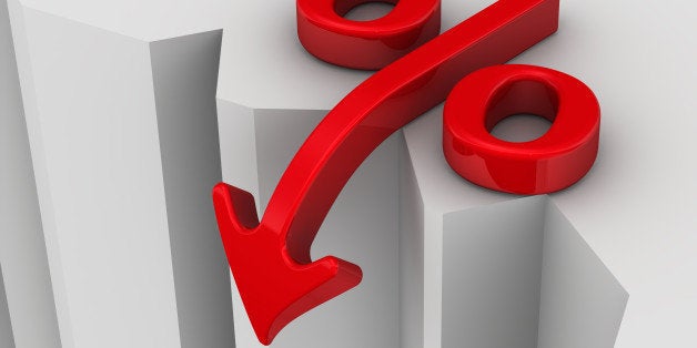 Symbol of falling interest rates near the precipice. Financial concept