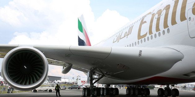 BERLIN, GERMANY, 2 JUNE: Flying Emirates present Airbus A380 at Berlin Air Show 2016.(Photo by Madeleine Lenz/Corbis via Getty Images)