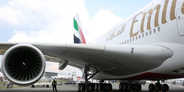 BERLIN, GERMANY, 2 JUNE: Flying Emirates present Airbus A380 at Berlin Air Show 2016.(Photo by Madeleine Lenz/Corbis via Gett
