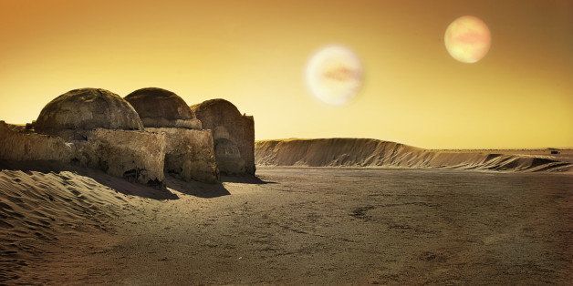 Tunisian landscape, where movie 'Star Wars' were shot.2 Suns were added in Photoshop.(Tatooine's twin suns).