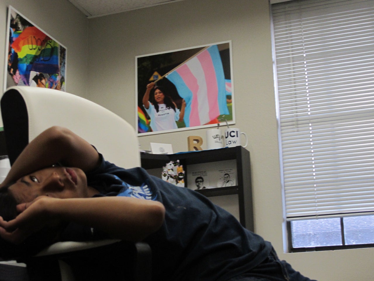 Cesar, 12, gets frustrated during a mentoring session with Resilience Orange County youth organizers Rios and Campos in April 2018.