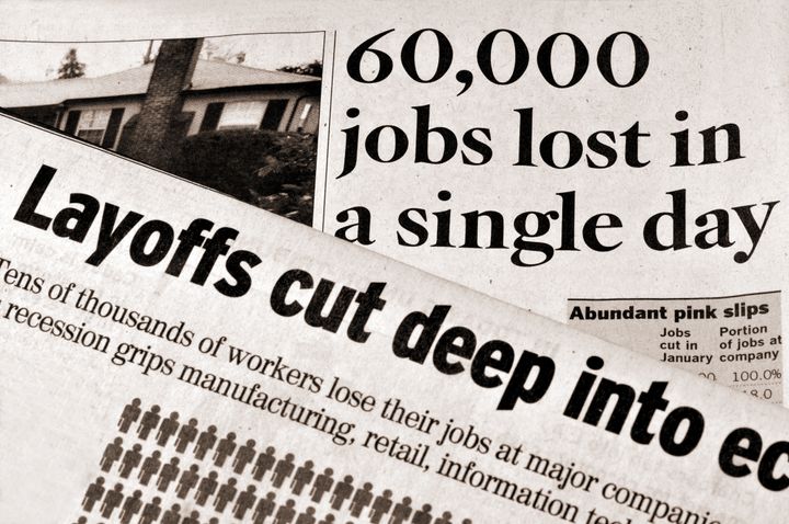 Layoffs and Recession - newspaper headlines documenting deep job cuts