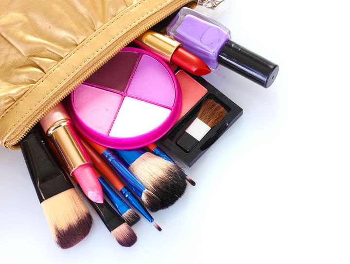 make up bag with cosmetics and...