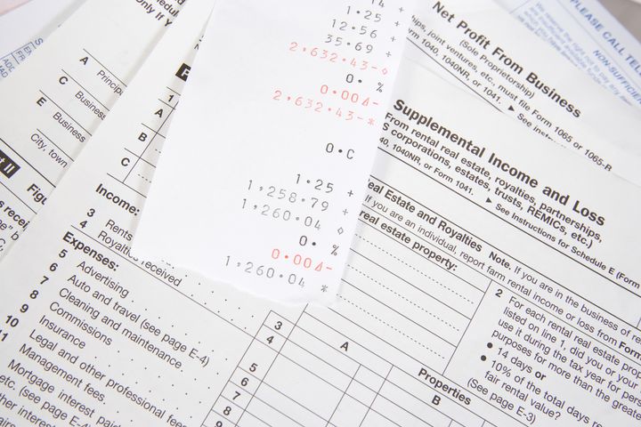 closeup of tax forms with...