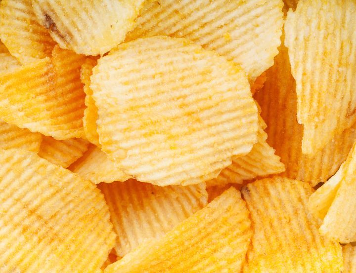 heap of potato chips closeup