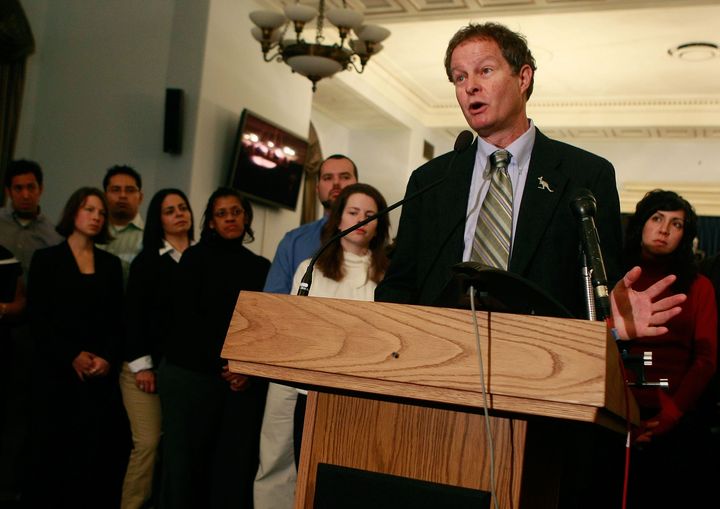 WASHINGTON - DECEMBER 09: John Mackey, CEO of Whole Foods, speaks while surrounded by Whole Foods employees during a news conference on Capitol Hill, December 9, 2008 in Washington, DC. Mackey announced a new legal challenge to the Federal Trade Commission's antitrust review of the proposed merger of Whole Foods and Wild Oats. (Photo by Mark Wilson/Getty Images)