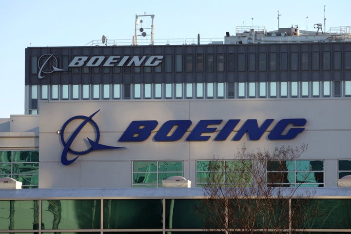 LOS ANGELES, CA - JANUARY 17: As Boeing 787 Dreamliner jets remain grounded, signage is seen on a Boeing building near Los A