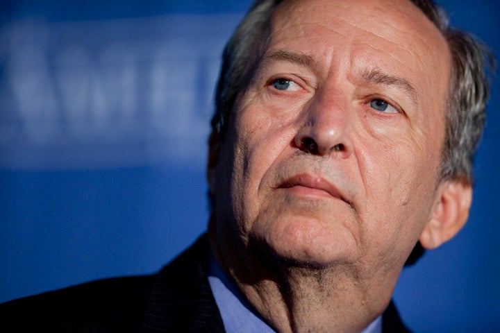 Lawrence 'Larry' Summers, professor at the John F. Kennedy School of Government and former director of the U.S. National Economic Council, participates in the Brookings Institutions's Hamilton Project economic forum in Washington, D.C., U.S., on Thursday, May 3, 2012. An overhaul of the U.S. tax code should raise more money, and arguments that tax cuts and spending reductions can restore the U.S. to fiscal health are laughable, said Summers. Photographer: Andrew Harrer/Bloomberg via Getty Images 