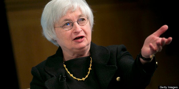 Janet Yellen, vice chairman of the U.S. Federal Reserve, speaks at a macro policy discussion during the International Monetary Fund (IMF) and World Bank Group Spring Meetings in Washington, D.C., U.S., on Tuesday, April 16, 2013. The IMF cut its global growth forecast and urged European policy makers to use 'aggressive' monetary policy as a second year of contraction leaves the euro area's recovery lagging behind the rest of the world. Photographer: Andrew Harrer/Bloomberg via Getty Images 