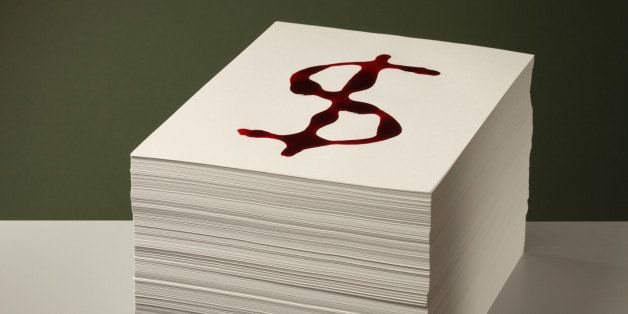Bloody Dollar sign on Paper Stack