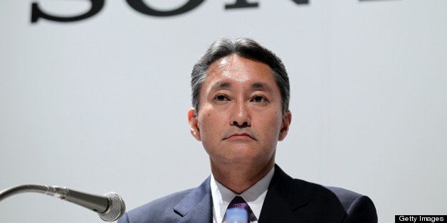 Kazuo Hirai, president and chief executive officer of Sony Corp., attends a joint news conference with Hiroyuki Sasa, preside