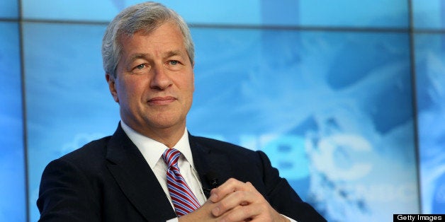 James 'Jamie' Dimon, chief executive officer of JPMorgan Chase & Co., listens during a panel discussion on the opening day of