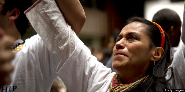 UNITED STATES - May 9 : Cecila Dolan, of San Bernadino, California, joins with other supporters of immigration reform in pray