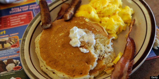 For the second year in a row, Denny's restaurant offered a free Original Grand Slam breakfast to anyone eating at their participating restaurants, like this one at Santa Fe Blvd. and Alameda Ave in Denver. They announced the free meal on a commercial during Sunday's Super Bowl. The company says it heard from thousands of the 2 million served last year who thanked the company for the free offer. The company says they know times are still tough and that a free hot breakfast may help a lot of folks and their families. Kathryn Scott Osler, The Denver Post (Photo By Kathryn Scott Osler/The Denver Post via Getty Images)