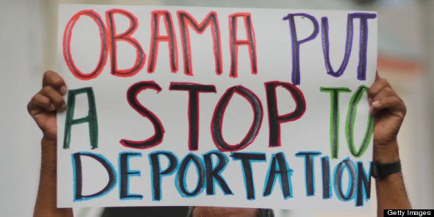 HOMESTEAD, FL - MAY 11: Rafael Lucas holds a sign reading 'Obama Put a Stop to Deportation' as he and others participate in a rally calling on President Barack Obama to immediately suspend deportations and for Congress to pass an immigration reform that?s inclusive of all 11 million undocumented people in the U.S. on May 11, 2013 in Homestead, Florida. The rally is part of what is being called a rolling fast in different places throughout the nation over the course of the next two months to bring what organizers say is a moral, prophetic voice to the immigration debate. (Photo by Joe Raedle/Getty Images)