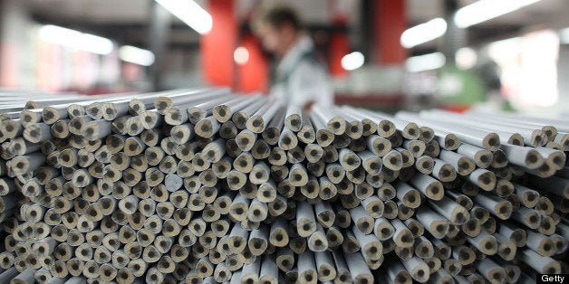 STEIN, GERMANY - JULY 05: Graphite pencils lie on a production line at the manufacturing plant of the Faber-Castell factory on July 5, 2011 in Stein near Nuremberg, Germany. Faber-Castell is among Germany's leading manufacturer of pencils, pens, art supplies, office supplies and high-end writing instruments, and was founded in Stein in 1761 by Kaspar Faber. Through a marriage in 1900 to the noble Castell family the company took its present name and is currently lead by Count Anton von Faber-Castell. The company still has two production plants in Germany but has its biggest manufacturing centers overseas, including in South America, Indonesia and China. The company will mark its 250th anniversary on July 8. (Photo by Ralph Orlowski/Getty Images)