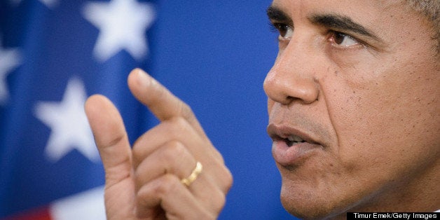 BERLIN, GERMANY - JUNE 19: U.S. President Barack Obama gives a joint press conference on June 19, 2013 in Berlin, Germany. Obama is visiting Berlin for the first time during his presidency and his speech at the Brandenburg Gate is to be the highlight. Obama will be speaking close to the 50th anniversary of the historic speech by then U.S. President John F. Kennedy in Berlin in 1963, during which he proclaimed the famous sentence: 'Ich bin ein Berliner'. (Photo by Timur Emek/Getty Images)