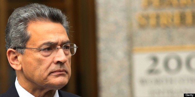 NEW YORK, NY - OCTOBER 24: Rajat Gupta, former Goldman Sachs Inc. director and former senior partner at McKinsey & Co., exits Federal court after being sentenced to two years in prison on October 24, 2012 in New York City. Gupta, 63, was convicted by a federal jury in June for leaking inside information to hedge-fund manager Raj Rajaratnam. He was also ordered to pay a $5 million fine. (Photo by Spencer Platt/Getty Images)