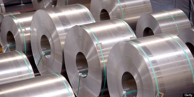 Rolls of aluminum for making Telsa Motor Inc. Model S sedans wait to be stamped at the company's assembly plant in Fremont, C
