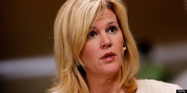 Meredith Whitney, a banking analyst and chief executive officer of Meredith Whitney Advisory Group, speaks during a Bloomberg Television interview at the annual Milken Institute Global Conference in Beverly Hills, California, U.S., on Tuesday, April 30, 2013. Job cuts on Wall Street will be a ?continued slow bleed? after the industry trimmed hundreds of thousands of positions in recent years, said Whitney. Photographer: Patrick T. Fallon/Bloomberg via Getty Images