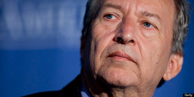 Lawrence 'Larry' Summers, professor at the John F. Kennedy School of Government and former director of the U.S. National Economic Council, participates in the Brookings Institutions's Hamilton Project economic forum in Washington, D.C., U.S., on Thursday, May 3, 2012. An overhaul of the U.S. tax code should raise more money, and arguments that tax cuts and spending reductions can restore the U.S. to fiscal health are laughable, said Summers. Photographer: Andrew Harrer/Bloomberg via Getty Images