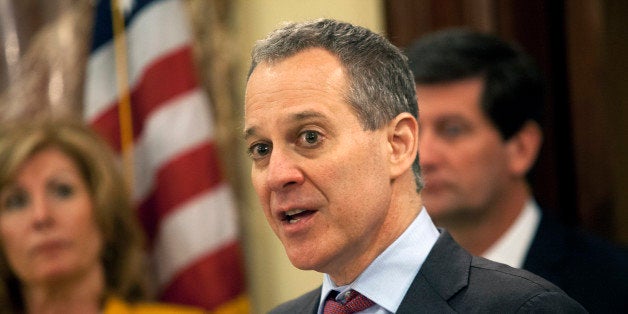 Eric Schneiderman, attorney general for New York, speaks at a news conference in Buffalo, New York, U.S., on Tuesday, June 4, 2013. HSBC Holdings Plc broke New York foreclosure law and put homeowners at greater risk of losing their homes, according to Schneiderman, who said he is suing the bank today. Photographer: Brendan Bannon/Bloomberg via Getty Images 